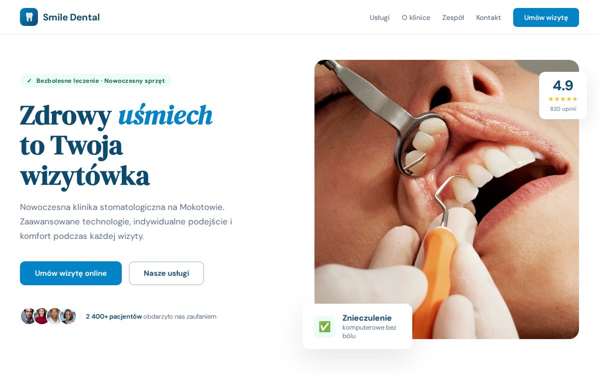 Strona internetowa kliniki stomatologicznej — demo Smile Dental Clinic