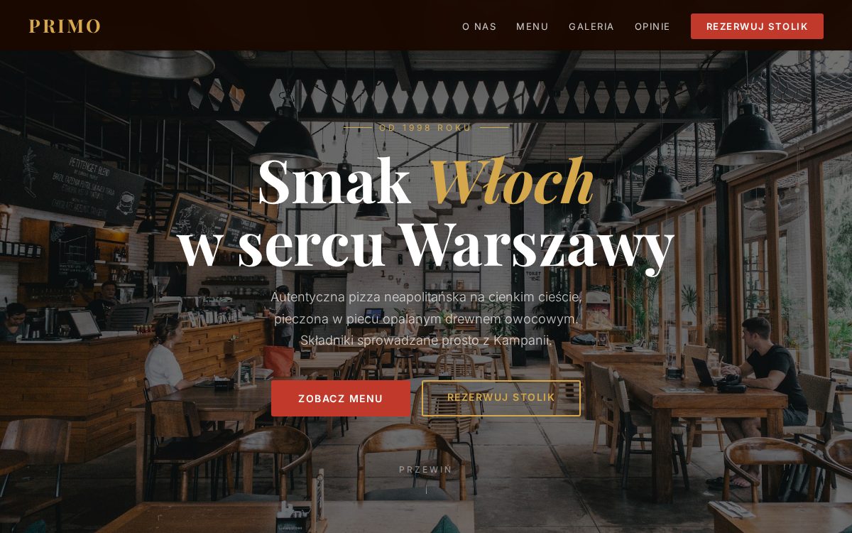 Strona internetowa restauracji — demo Pizzeria Primo